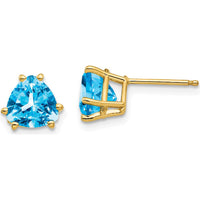 14K Yellow Gold Trillion Swiss Blue Topaz Stud Earrings - 1.55 Carat Total Gem Weight by Monteluci Fine Jewelry