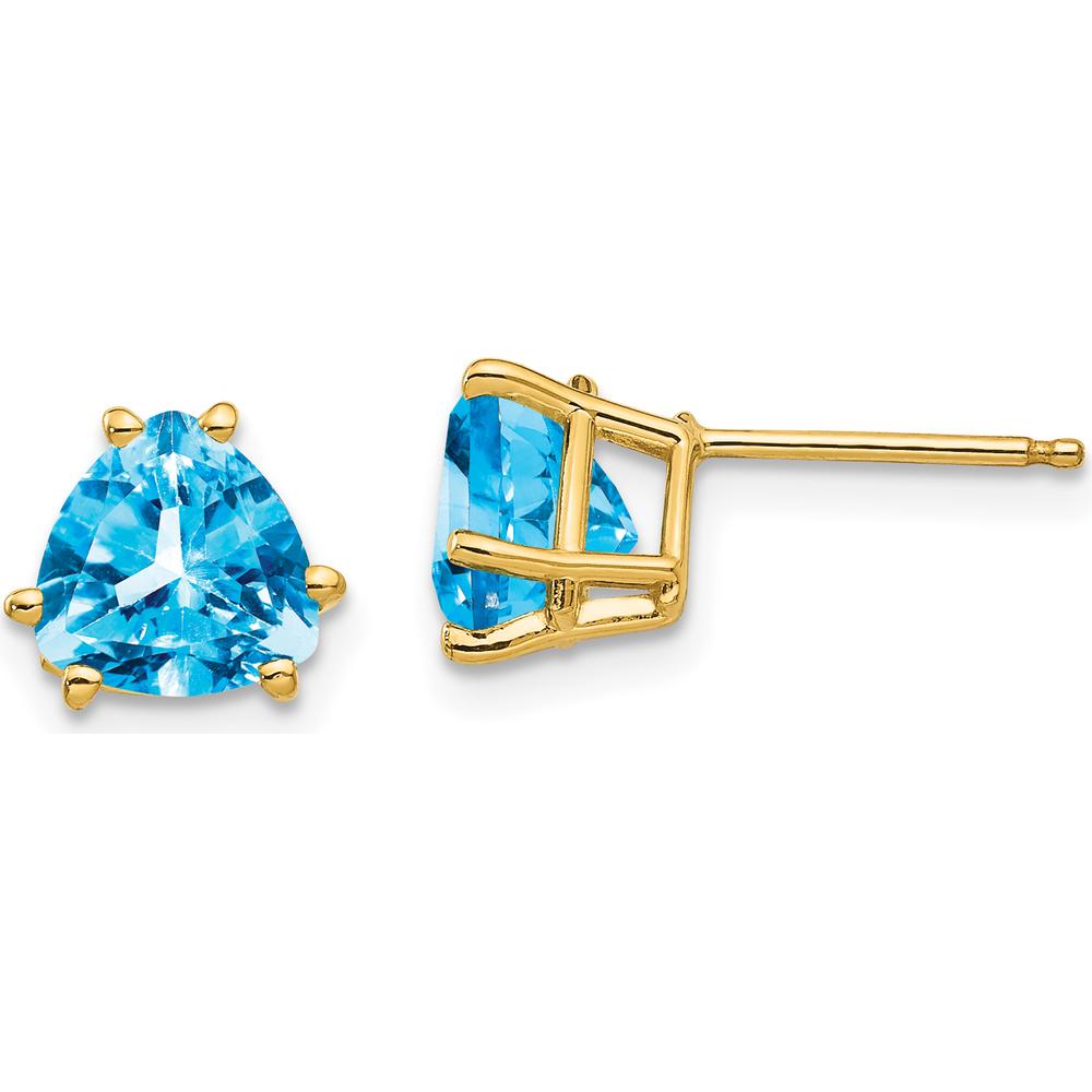 14K Yellow Gold Trillion Swiss Blue Topaz Stud Earrings - 1.55 Carat Total Gem Weight by Monteluci Fine Jewelry