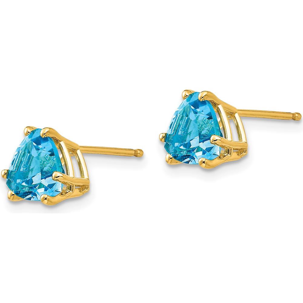 14K Yellow Gold Trillion Swiss Blue Topaz Stud Earrings - 1.55 Carat Total Gem Weight by Monteluci Fine Jewelry