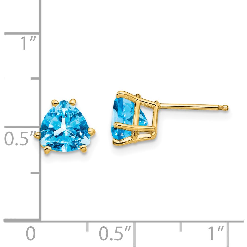 14K Yellow Gold Trillion Swiss Blue Topaz Stud Earrings - 1.55 Carat Total Gem Weight by Monteluci Fine Jewelry