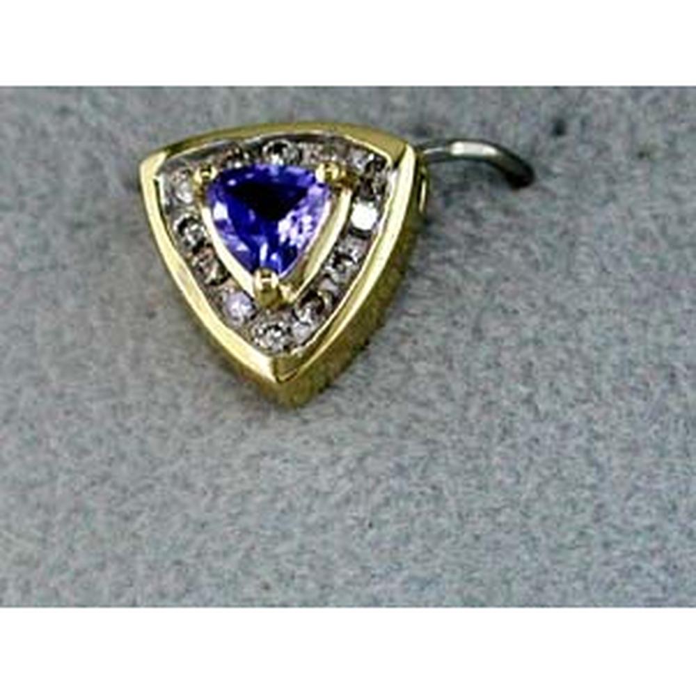 14K Yellow Gold Trillion Tanzanite and Round Diamond Pendant - 0.25 Carat Tanzanite and 0.12 Carat Total Diamond Weight - Royal Jewelry