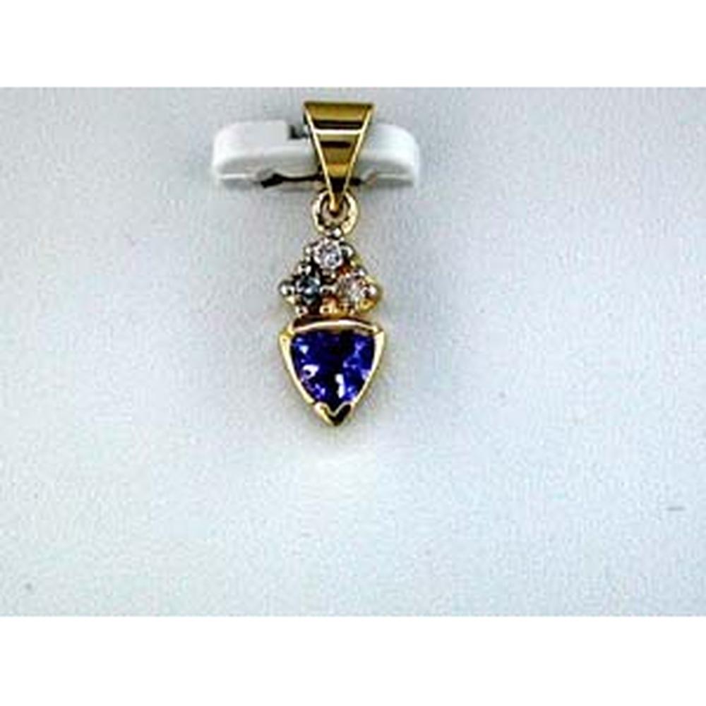 14K Yellow Gold Trillion Tanzanite and Round Diamond Pendant - 0.30 Carat Tanzanite and 0.05 Carat Total Diamond Weight - Royal Jewelry