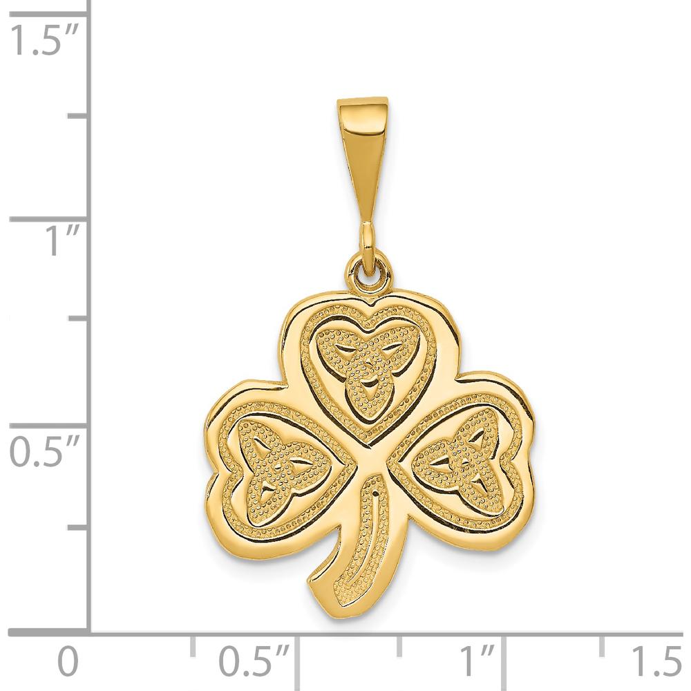 14K Yellow Gold Trinity Clover Pendant - Textured Heart Design by Oro Pregiato