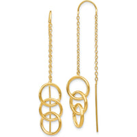14K Yellow Gold Triple Circle Drop Threader Earrings - Modern and Minimalist Design by Oro Pregiato