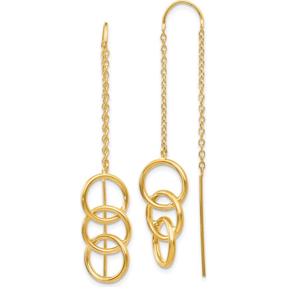 14K Yellow Gold Triple Circle Drop Threader Earrings - Modern and Minimalist Design by Oro Pregiato