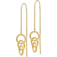 14K Yellow Gold Triple Circle Drop Threader Earrings - Modern and Minimalist Design by Oro Pregiato