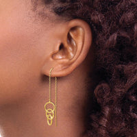14K Yellow Gold Triple Circle Drop Threader Earrings - Modern and Minimalist Design by Oro Pregiato