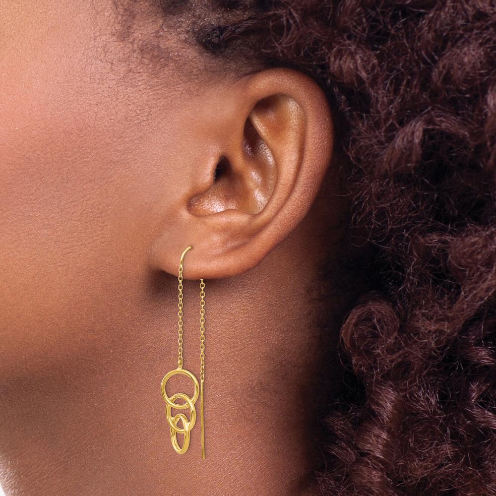 14K Yellow Gold Triple Circle Drop Threader Earrings - Modern and Minimalist Design by Oro Pregiato