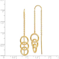 14K Yellow Gold Triple Circle Drop Threader Earrings - Modern and Minimalist Design by Oro Pregiato