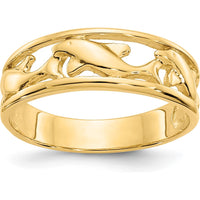 14K Yellow Gold Triple Dolphin Band Ring - 6mm Wide Solid Gold Themed Design by Oro Pregiato