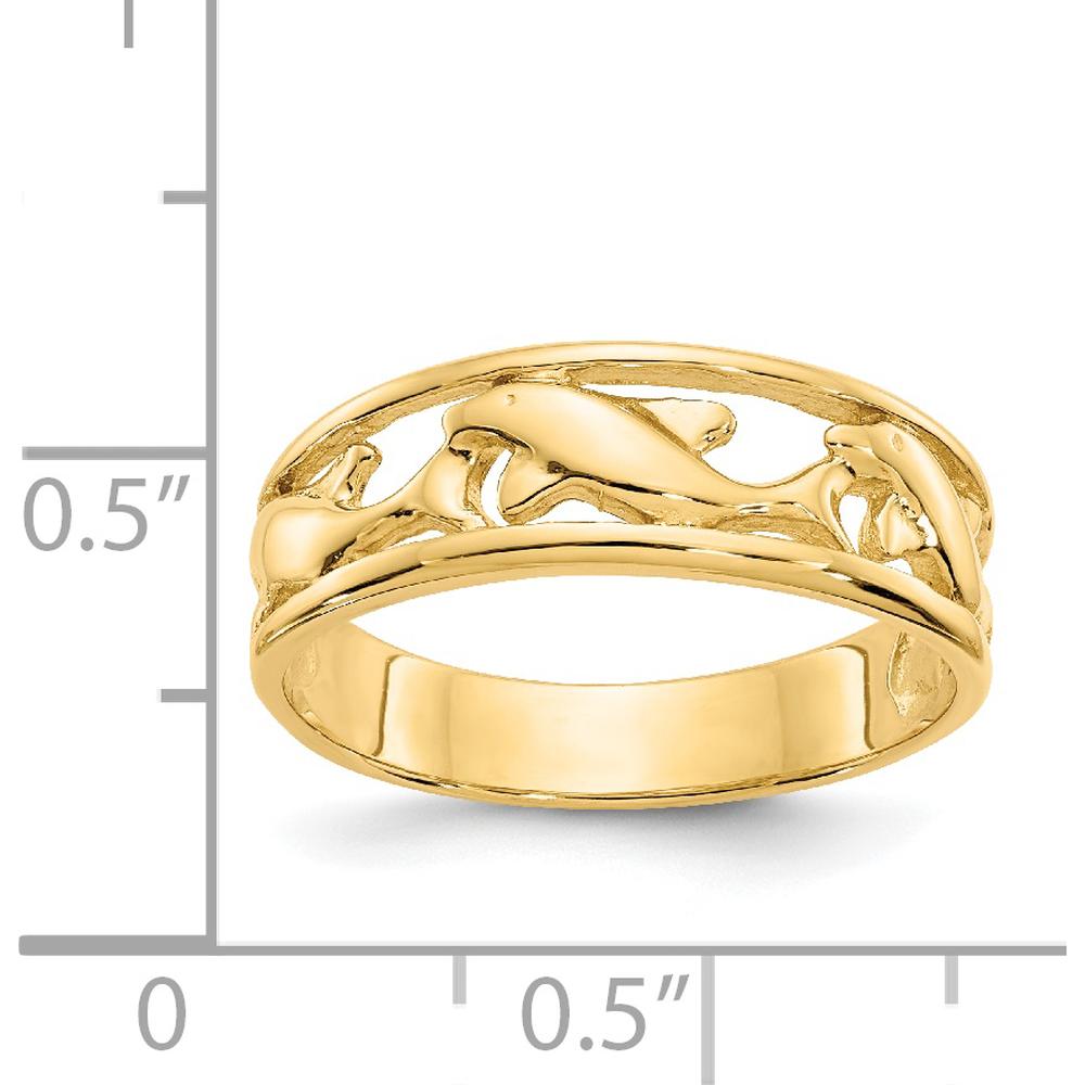 14K Yellow Gold Triple Dolphin Band Ring - 6mm Wide Solid Gold Themed Design by Oro Pregiato