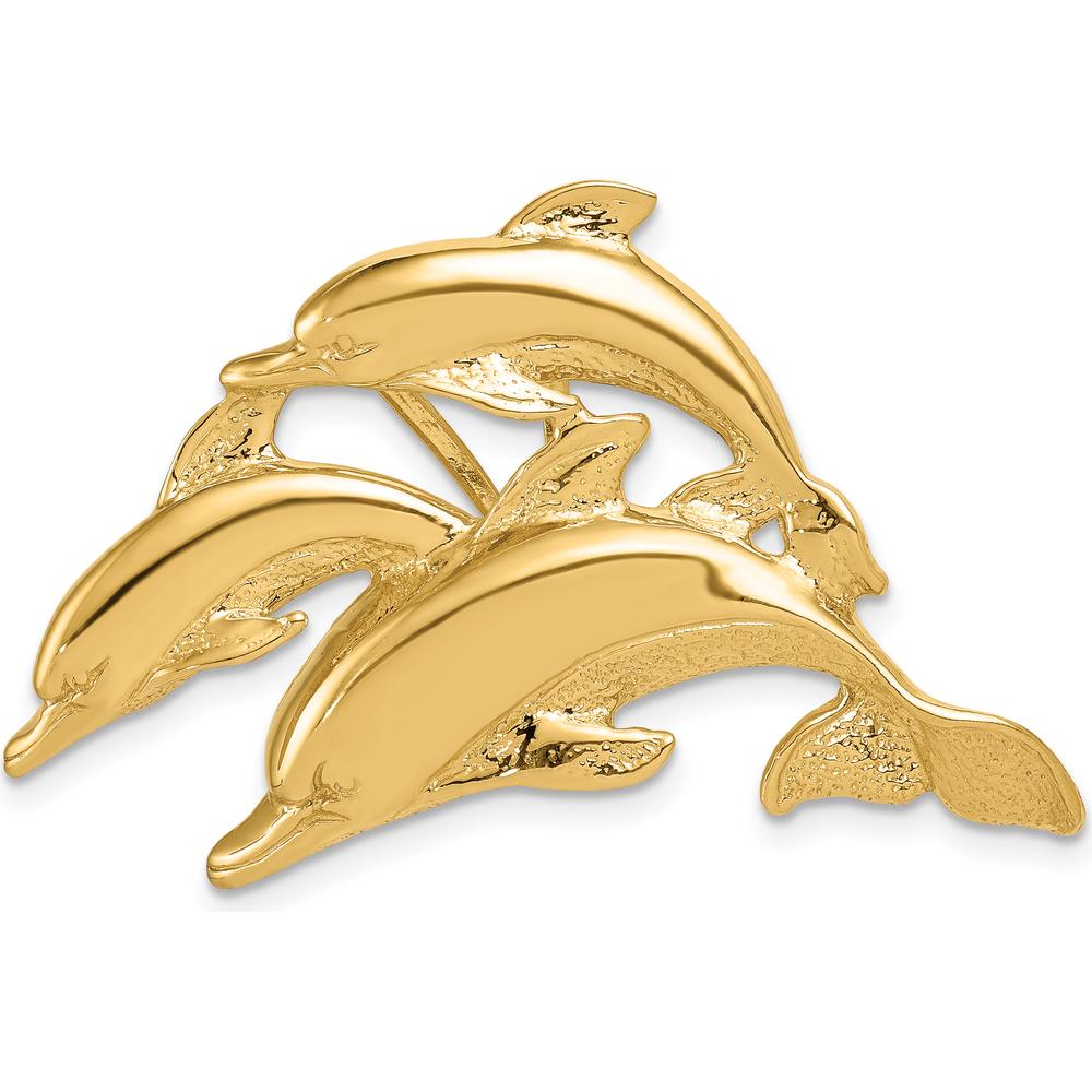 14K Yellow Gold Triple Dolphin Omega Slide Pendant - Polished Finish by Oro Pregiato