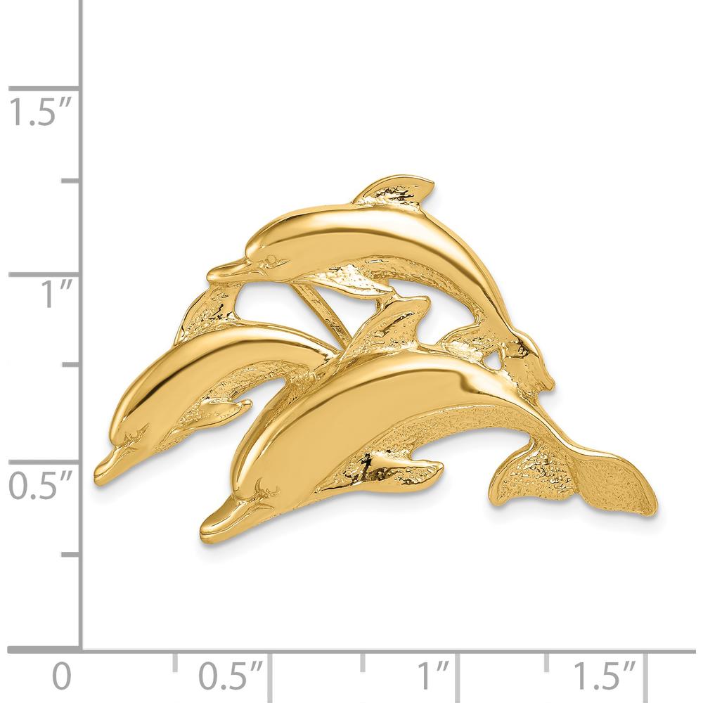14K Yellow Gold Triple Dolphin Omega Slide Pendant - Polished Finish by Oro Pregiato