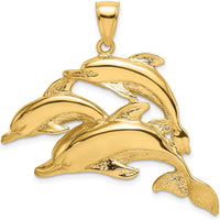14K Yellow Gold Triple Dolphin Pendant with Polished and Textured Finish by Oro Pregiato