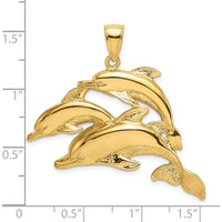 14K Yellow Gold Triple Dolphin Pendant with Polished and Textured Finish by Oro Pregiato