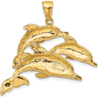 14K Yellow Gold Triple Dolphin Pendant with Polished and Textured Finish by Oro Pregiato