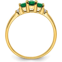 14K Yellow Gold Triple Emerald and Diamond 3-Stone Ring - 0.365 Carat Total Emerald Weight, 0.03 Carat Total Diamond Weight by 0