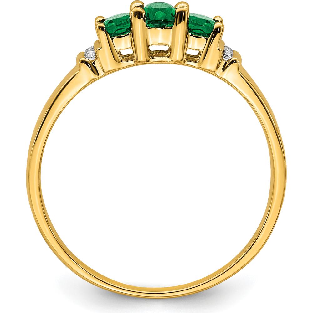 14K Yellow Gold Triple Emerald and Diamond 3-Stone Ring - 0.365 Carat Total Emerald Weight, 0.03 Carat Total Diamond Weight by 0