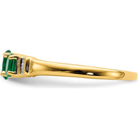 14K Yellow Gold Triple Emerald and Diamond 3-Stone Ring - 0.365 Carat Total Emerald Weight, 0.03 Carat Total Diamond Weight by 0