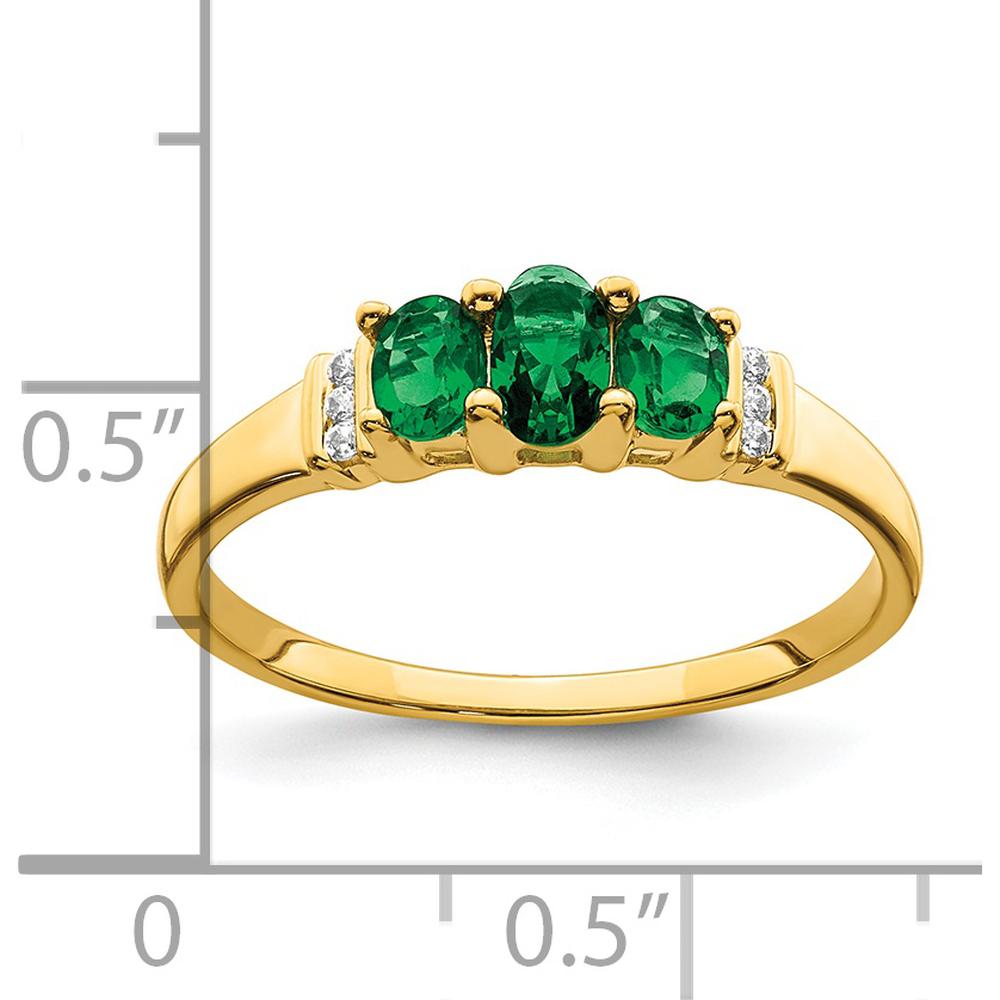 14K Yellow Gold Triple Emerald and Diamond 3-Stone Ring - 0.365 Carat Total Emerald Weight, 0.03 Carat Total Diamond Weight by 0