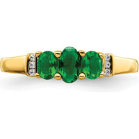 14K Yellow Gold Triple Emerald and Diamond 3-Stone Ring - 0.365 Carat Total Emerald Weight, 0.03 Carat Total Diamond Weight by 0