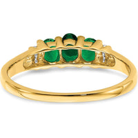 14K Yellow Gold Triple Emerald and Diamond 3-Stone Ring - 0.365 Carat Total Emerald Weight, 0.03 Carat Total Diamond Weight by 0