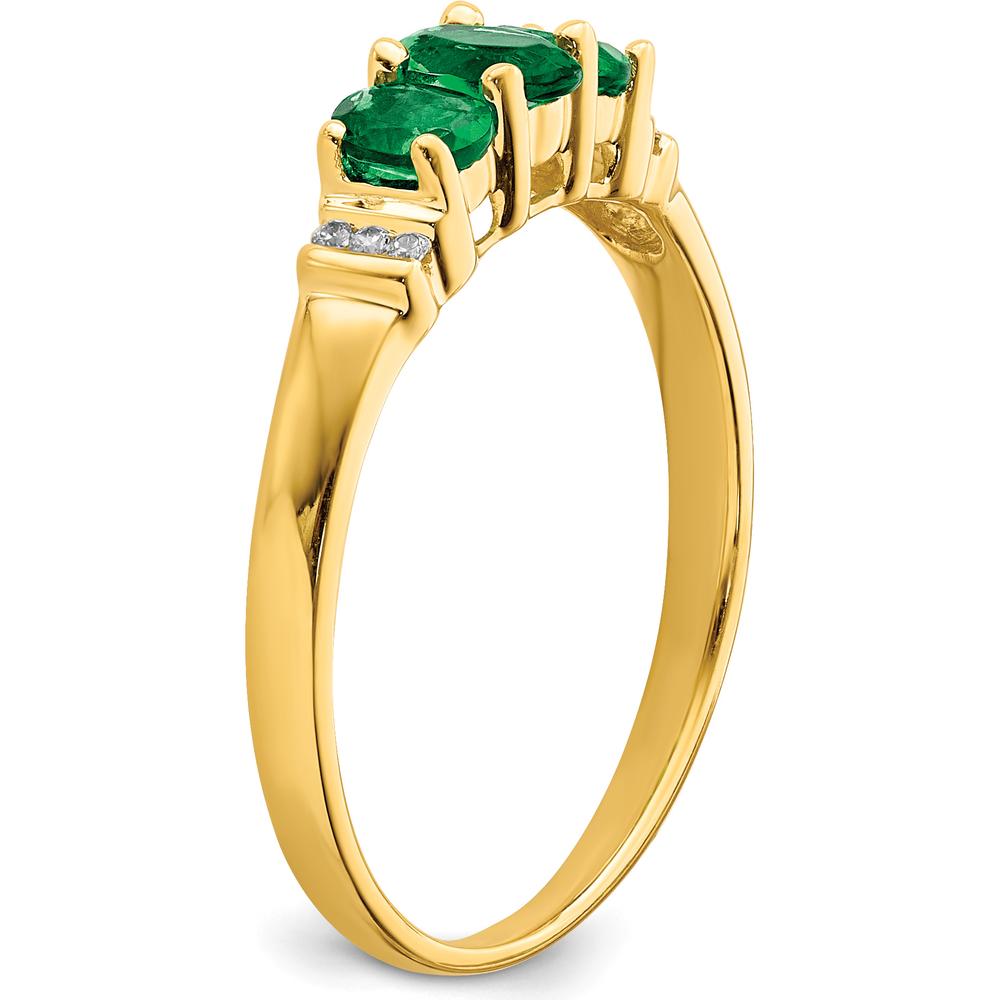 14K Yellow Gold Triple Emerald and Diamond 3-Stone Ring - 0.365 Carat Total Emerald Weight, 0.03 Carat Total Diamond Weight by 0