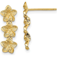 14K Yellow Gold Triple Flower Textured Post Dangle Earrings - 18.3mm Length by 0