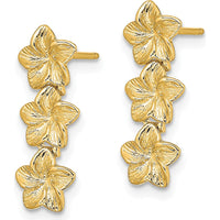 14K Yellow Gold Triple Flower Textured Post Dangle Earrings - 18.3mm Length by 0