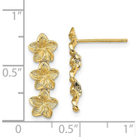 14K Yellow Gold Triple Flower Textured Post Dangle Earrings - 18.3mm Length by 0