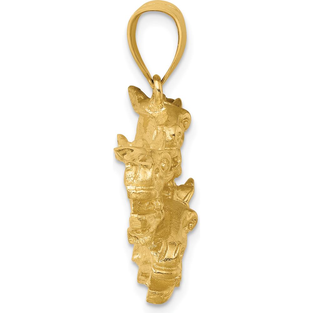 14K Yellow Gold Triple Horse Head Racing Charm - Textured Design by Oro Pregiato