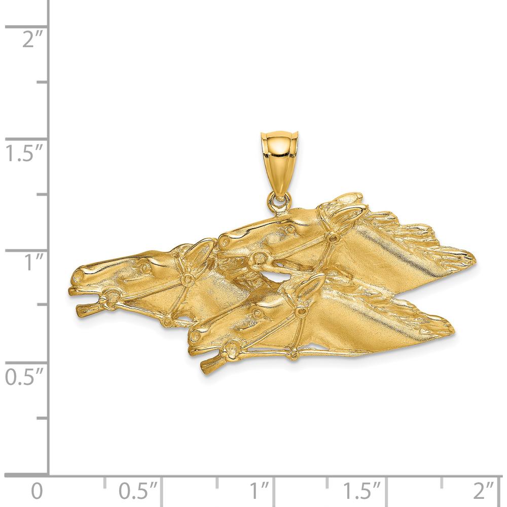 14K Yellow Gold Triple Horse Head Racing Charm - Textured Design by Oro Pregiato