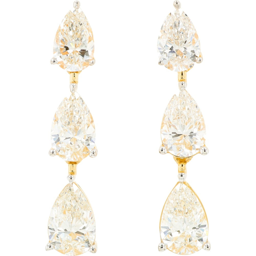 14K Yellow Gold Triple Pear Drop Earrings with Lab Grown Diamonds - 2.50 Carat Total Diamond Weight