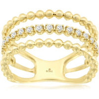 14K Yellow Gold Triple-Row Beaded Wedding Band with Prong-Set Round Diamonds - 0.23 Carat Total Diamond Weight - Royal Jewelry