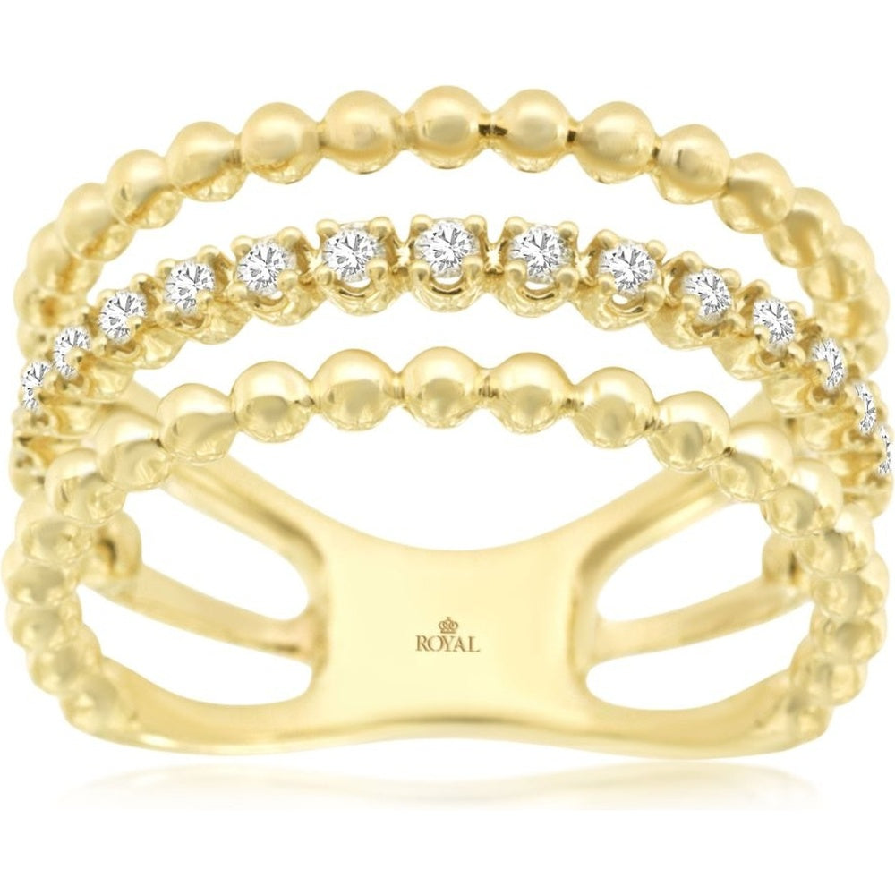 14K Yellow Gold Triple-Row Beaded Wedding Band with Prong-Set Round Diamonds - 0.23 Carat Total Diamond Weight - Royal Jewelry