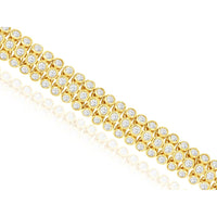 14K Yellow Gold Triple-Row Bracelet with Bezel-Set Round Diamonds - 3.00 Carat Total Diamond Weight - Royal Jewelry