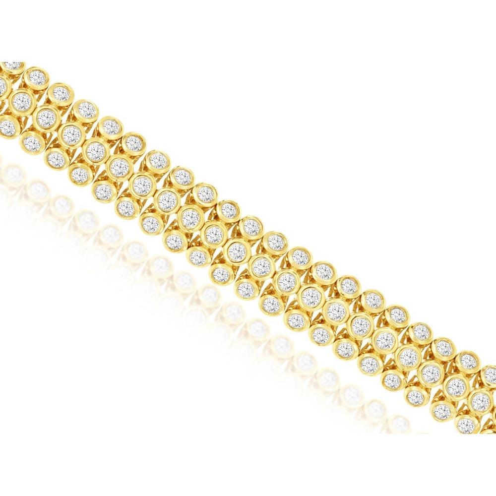 14K Yellow Gold Triple-Row Bracelet with Bezel-Set Round Diamonds - 3.00 Carat Total Diamond Weight - Royal Jewelry