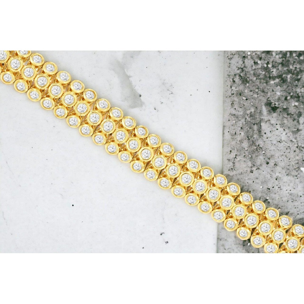 14K Yellow Gold Triple-Row Bracelet with Bezel-Set Round Diamonds - 3.00 Carat Total Diamond Weight - Royal Jewelry