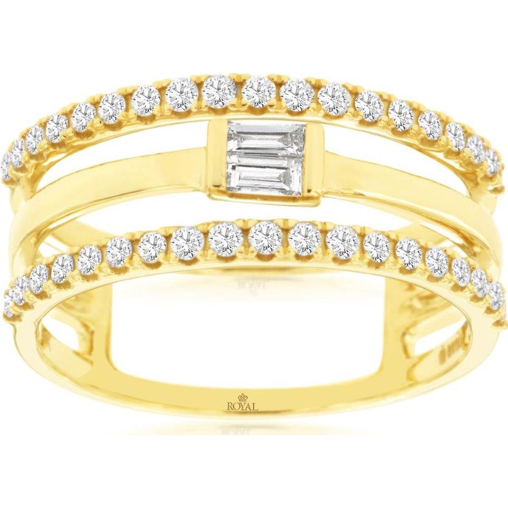 14K Yellow Gold Triple Row Diamond Wedding Band with Channel Set Baguette and Round Brilliant Diamonds - 0.45 Carat Total Diamond Weight - Royal Jewelry