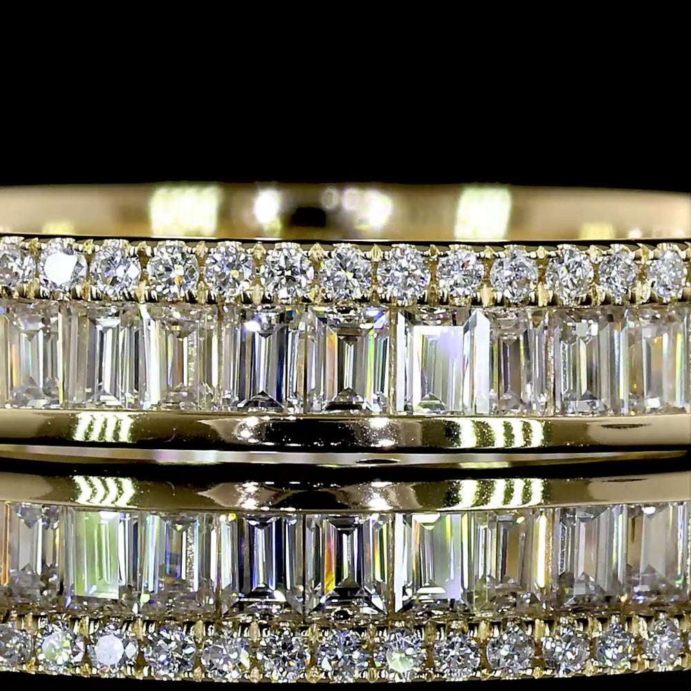 14K Yellow Gold Triple Row Eternity Band with Channel Set Baguette and Round Lab Diamonds - 0.97 Carat Total Diamond Weight - Covaloro Fine Jewelry