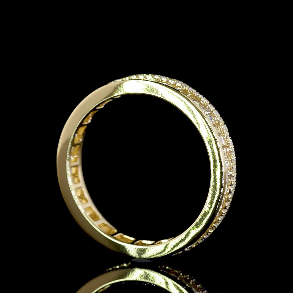 14K Yellow Gold Triple Row Eternity Band with Channel Set Baguette and Round Lab Diamonds - 0.97 Carat Total Diamond Weight - Covaloro Fine Jewelry