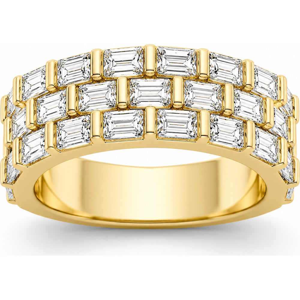 14K Yellow Gold Triple Row Fashion Ring with Bar Set Emerald Cut Diamonds - 2.49 Carat Total Diamond Weight by Auriventus