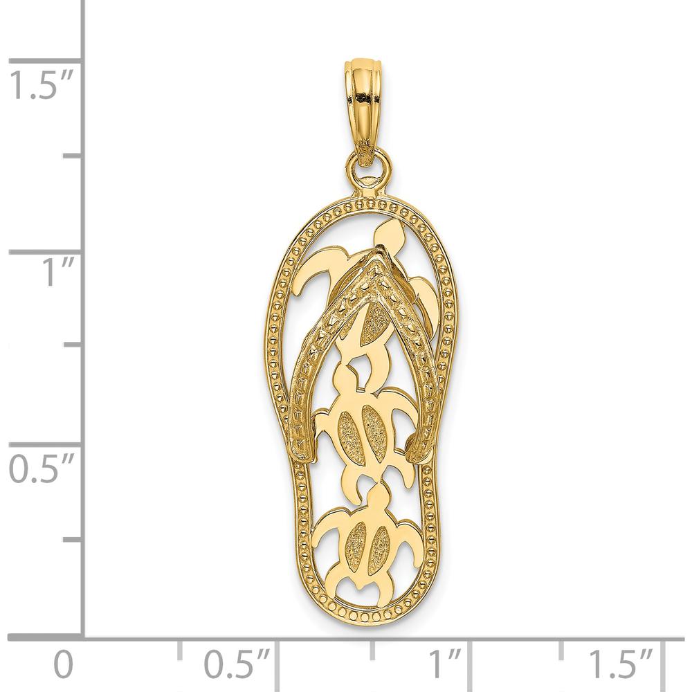 14K Yellow Gold Triple Turtle Flip-Flop Charm Pendant - 32.7mm Length by Oro Pregiato