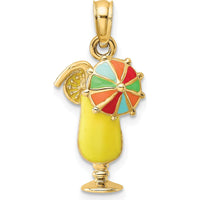 14K Yellow Gold Tropical Drink Charm with Multi-Colored Enamel Umbrella by Oro Pregiato