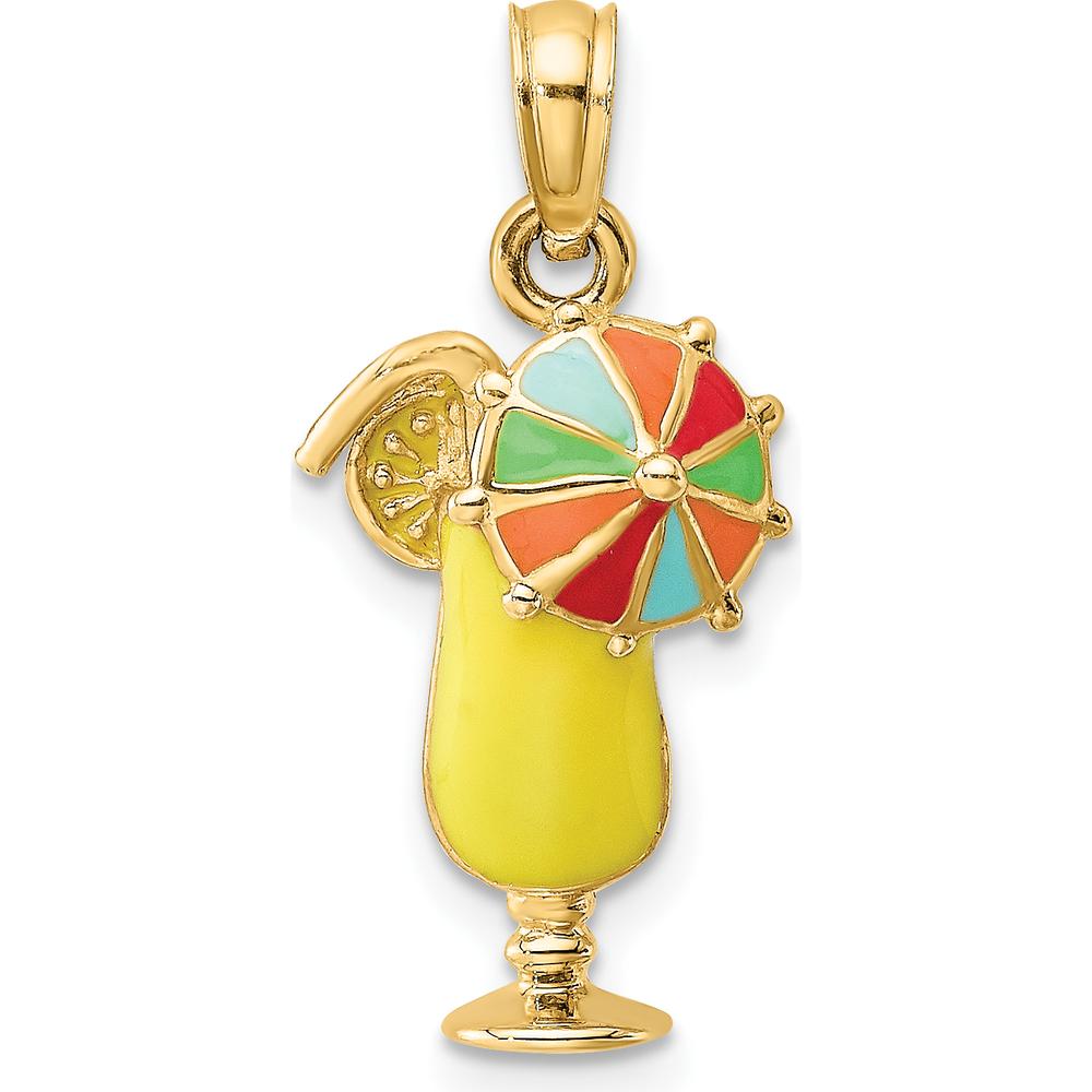 14K Yellow Gold Tropical Drink Charm with Multi-Colored Enamel Umbrella by Oro Pregiato