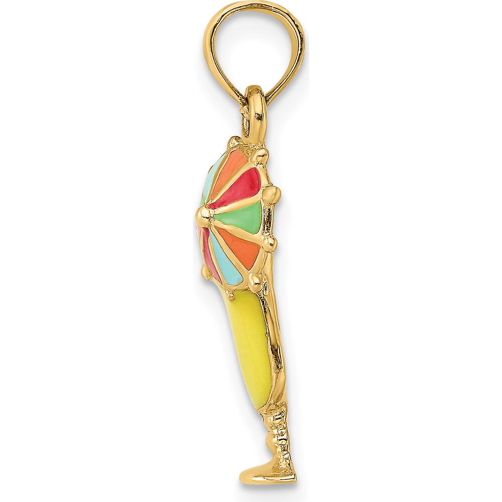 14K Yellow Gold Tropical Drink Charm with Multi-Colored Enamel Umbrella by Oro Pregiato