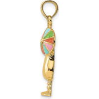 14K Yellow Gold Tropical Drink with Multi-Colored Enamel Umbrella Charm - 18.6mm Length, 11.6mm Width by Oro Pregiato
