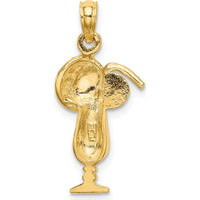 14K Yellow Gold Tropical Drink with Multi-Colored Enamel Umbrella Charm - 18.6mm Length, 11.6mm Width by Oro Pregiato