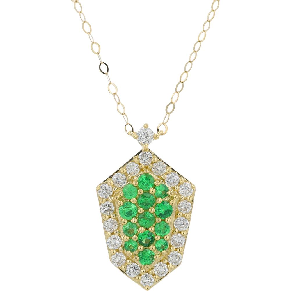 14K Yellow Gold Tsavorite and Diamond Pendant Necklace - 0.35 Carat Tsavorite, 0.31 Carat Diamonds