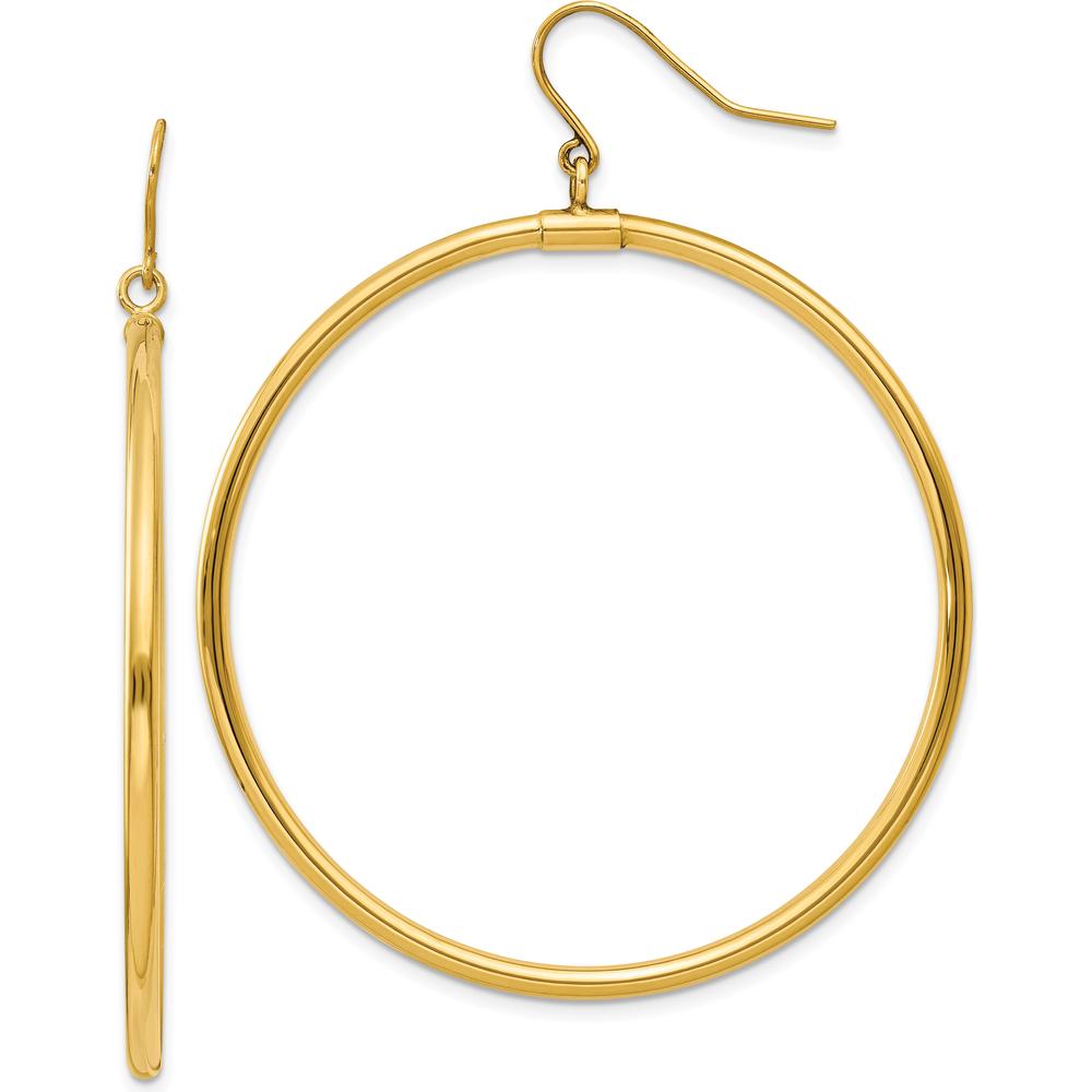 14K Yellow Gold Tube Hoop Dangle Earrings - 40mm Length by 0